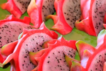 close up of dragon fruit slices